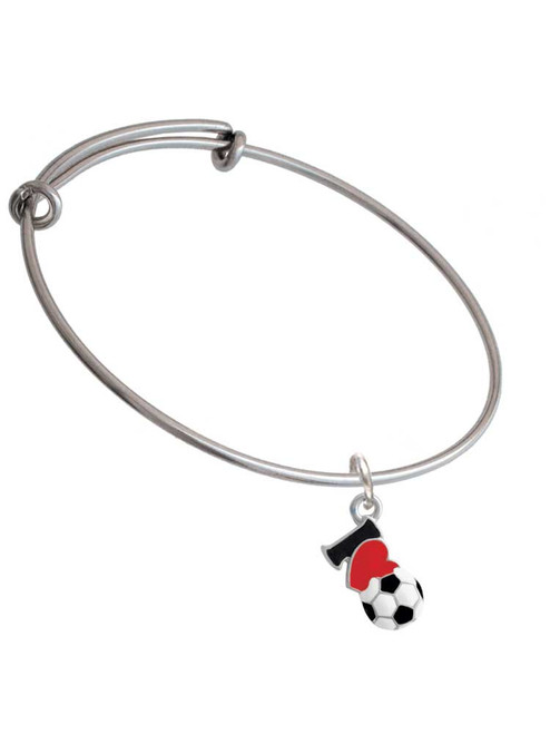 I love Soccer - Red Heart Charm Bangle Bracelet