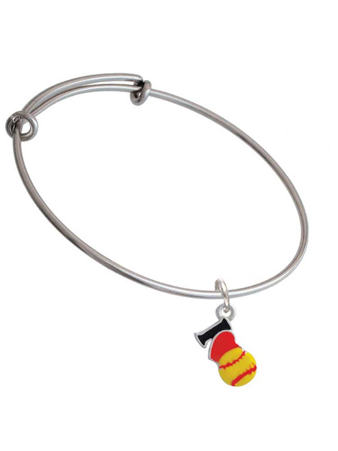 I love Softball - Red Heart Charm Bangle Bracelet