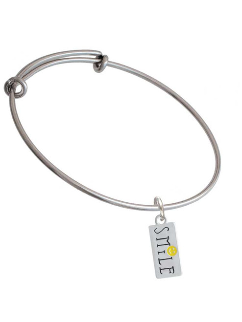 Smile with Smiley Face Rectangle Charm Bangle Bracelet