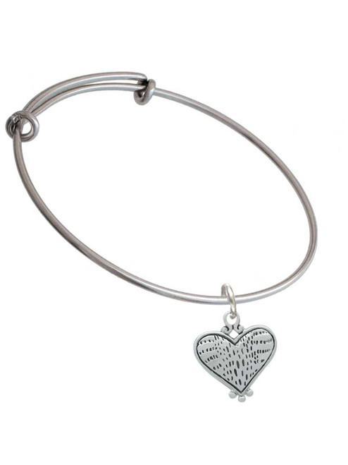 Antiqued Alligator Print Heart Charm Bangle Bracelet