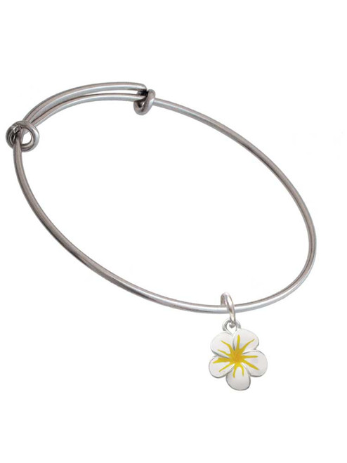 White and Yellow Flower Charm Bangle Bracelet