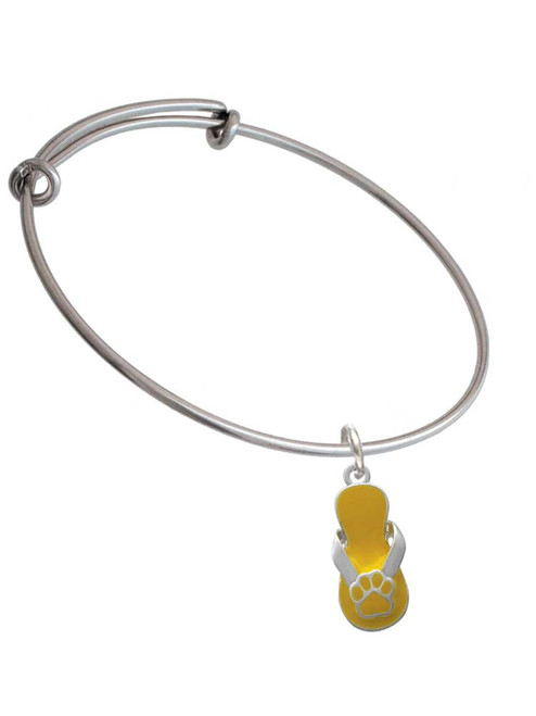 Yellow Paw Flip Flop Charm Bangle Bracelet
