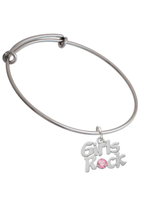 Girls Rock with Light Pink Crystal Charm Bangle Bracelet