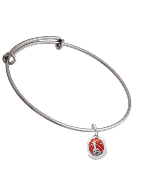 Red Enamel Firefighter Helmet Charm Bangle Bracelet
