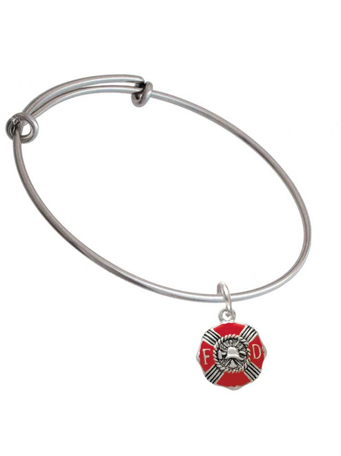 Red Enamel Fire Department Medallion Charm Bangle Bracelet