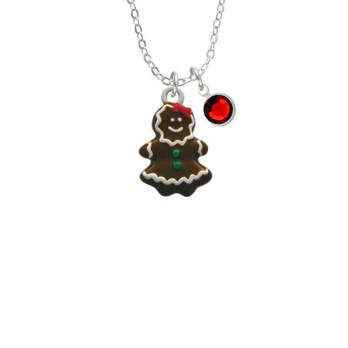 Enamel Gingerbread Girl Necklace with Red Crystal Drop