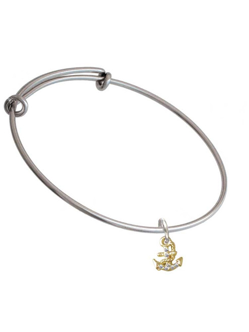 Gold Tone Mini Crystal Anchor Charm Bangle Bracelet