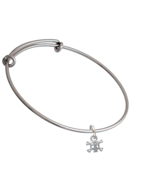 Mini Skull and Bones with 3 AB Crystals Charm Bangle Bracelet