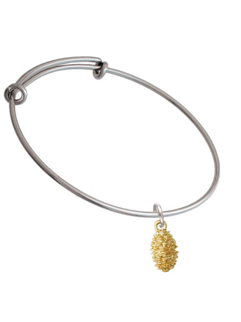 Gold Tone Pine Cone Charm Bangle Bracelet