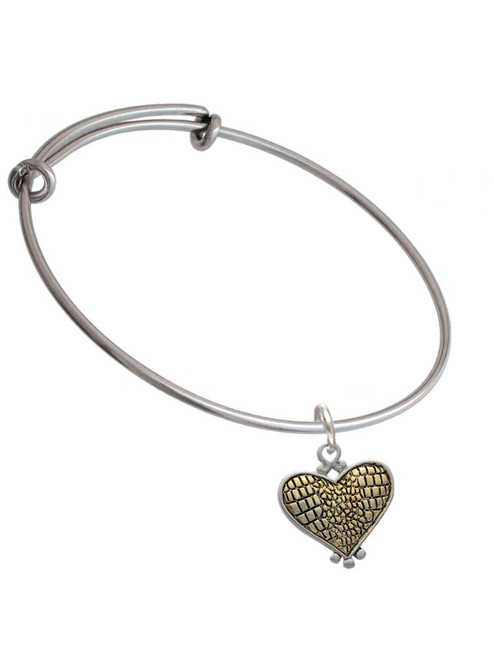 Two Tone Alligator Print Heart Charm Bangle Bracelet