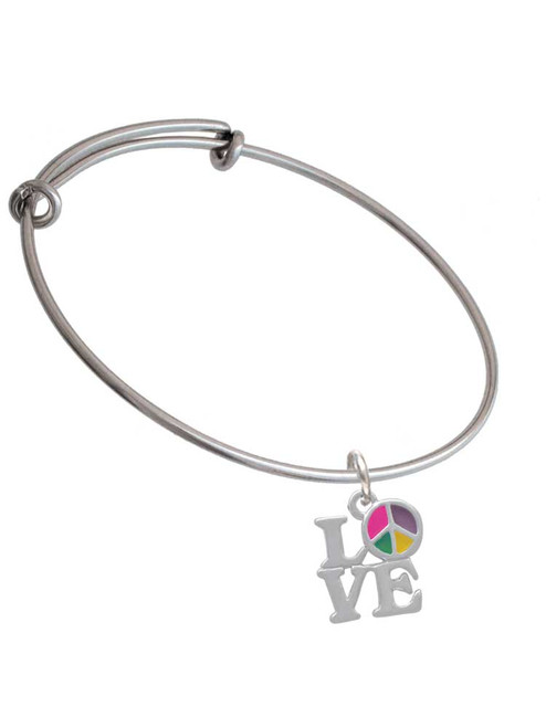 Love with Multicolored Peace Sign Charm Bangle Bracelet