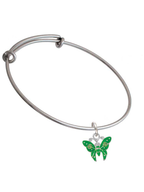 Lime Green Butterfly with 2 Lime Green Crystals Charm Bangle Bracelet