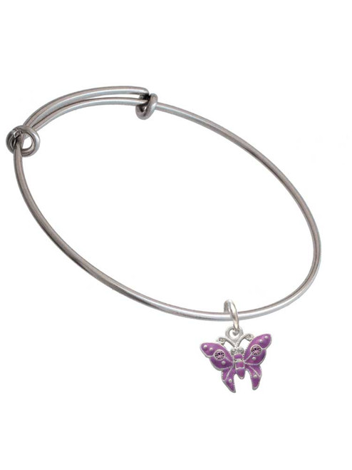 Hot Purple Butterfly with 2 Crystals Charm Bangle Bracelet