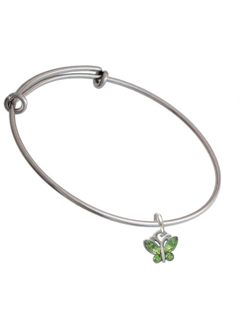 Mini Butterfly with Green Wings & Crystals Charm Bangle Bracelet