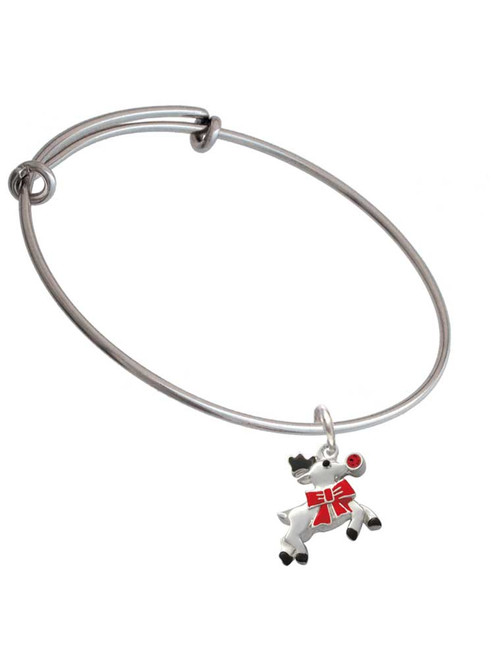Reindeer with Red Crystal Charm Bangle Bracelet