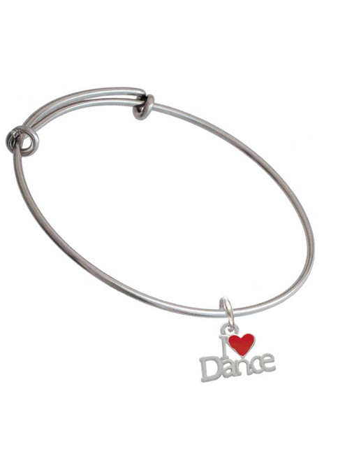 I love Dance with Red Heart Charm Bangle Bracelet