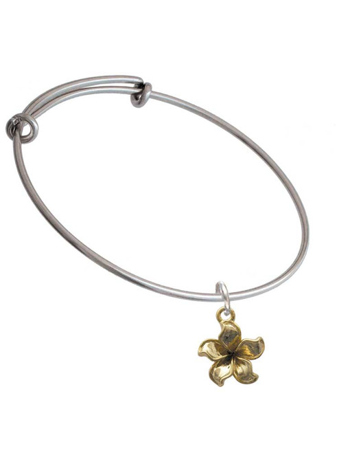 Gold Tone Flower Charm Bangle Bracelet