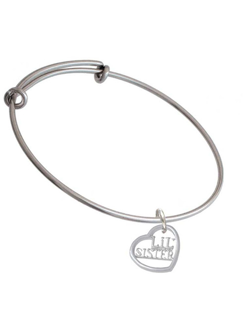 Lil Sister in Open Heart - 5/8'' Charm Bangle Bracelet