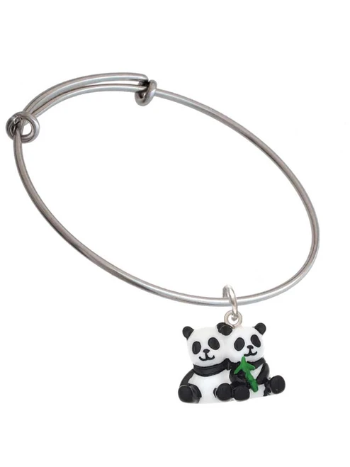 Resin Panda Bear Best Friends Charm Bangle Bracelet
