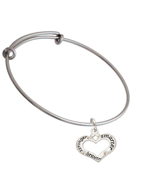 Heart with 3 AB Crystals - Stronger Braver Smarter Charm Bangle Bracelet