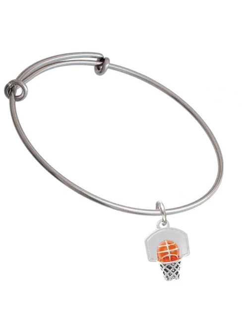 3-D Enamel Basketball in Hoop Charm Bangle Bracelet