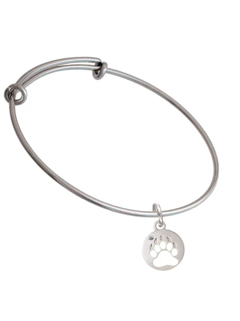 Bear Paw Silhouette Charm Bangle Bracelet