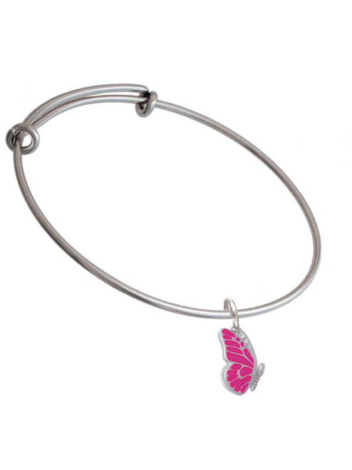 Translucent Hot Pink Flying Butterfly Charm Bangle Bracelet