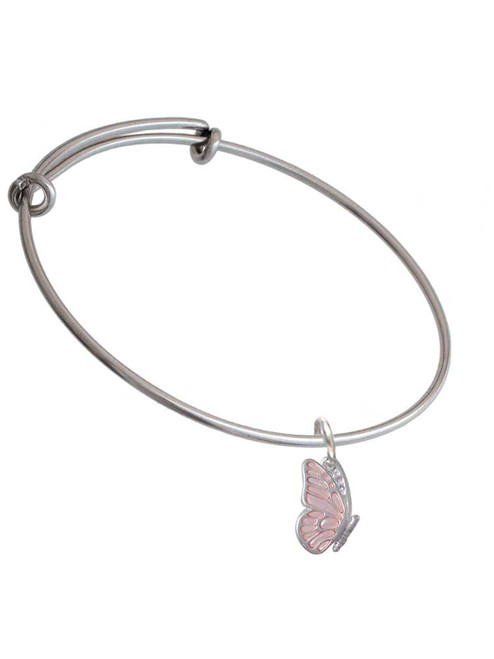 Translucent Pink Flying Butterfly Charm Bangle Bracelet