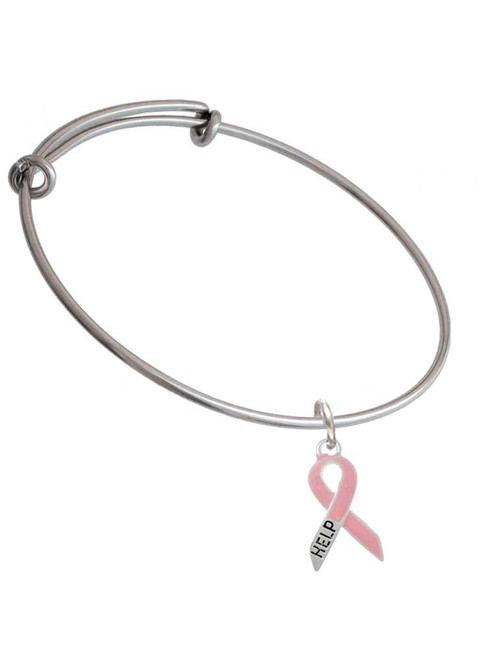 Pink Ribbon ''Help'' Charm Bangle Bracelet