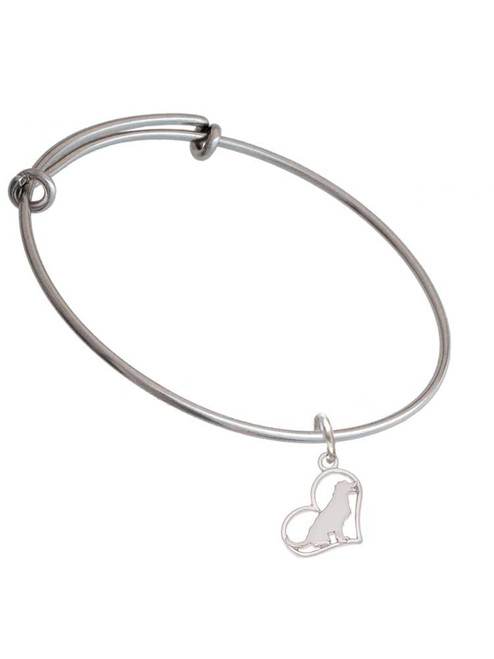 Labrador Silhouette Heart Charm Bangle Bracelet