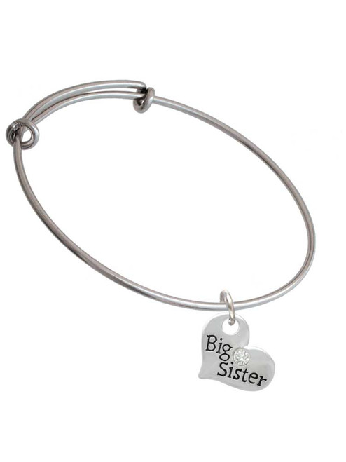 Large ''Big Sister'' Heart with Clear Crystal Charm Bangle Bracelet