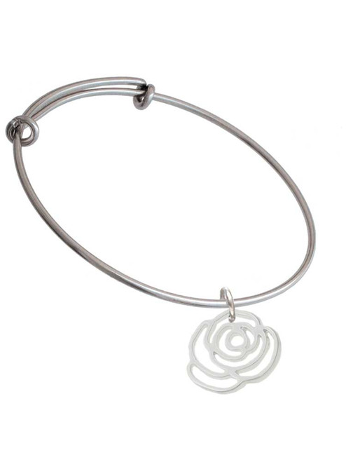 Large Rose Outline Charm Bangle Bracelet
