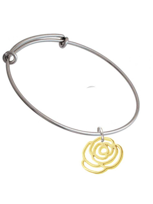 Large Gold Tone Rose Outline Charm Bangle Bracelet