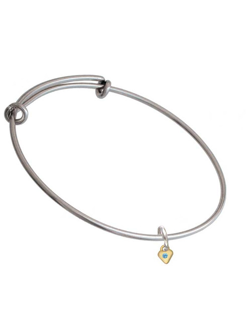 Mini March - Hot Blue Crystal Gold Tone Heart Charm Bangle Bracelet
