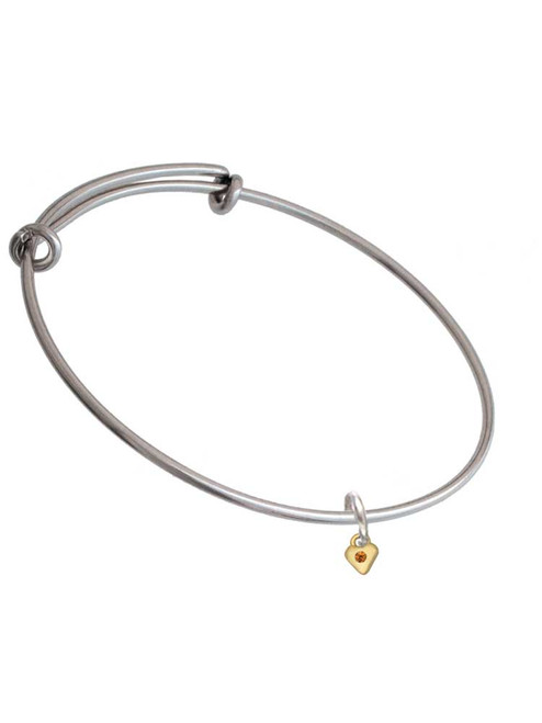 Mini November - Yellow Crystal Gold Tone Heart Charm Bangle Bracelet