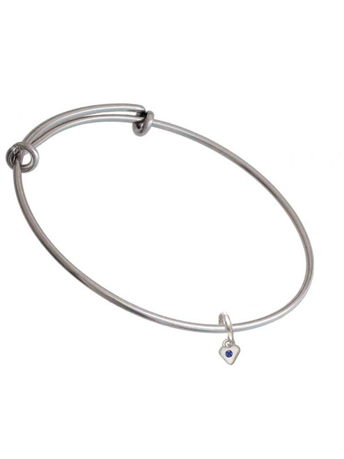 Mini September - Blue Crystal Heart Charm Bangle Bracelet