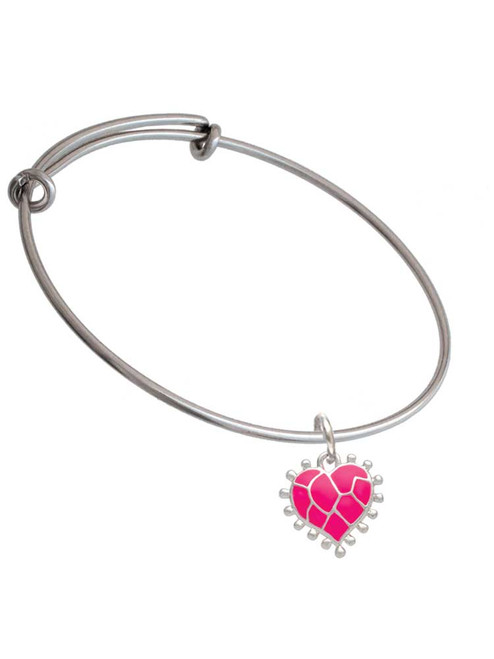 Hot Pink Giraffe Print Heart Charm Bangle Bracelet