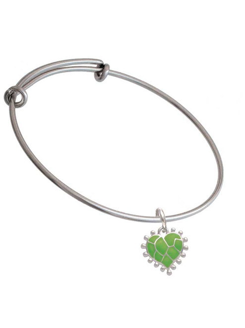 Lime Green Giraffe Print Heart Charm Bangle Bracelet