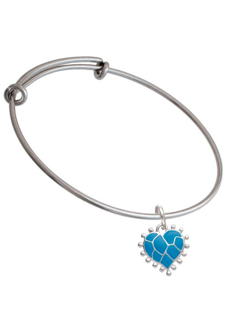 Hot Blue Giraffe Print Heart Charm Bangle Bracelet