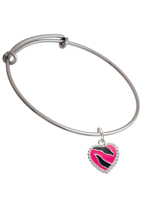 Hot Pink Zebra Print Heart Charm Bangle Bracelet