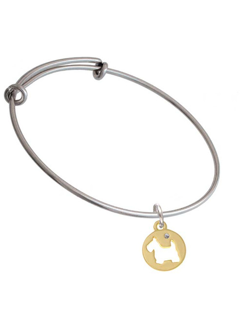 Gold Tone Scottie Dog Silhouette Charm Bangle Bracelet