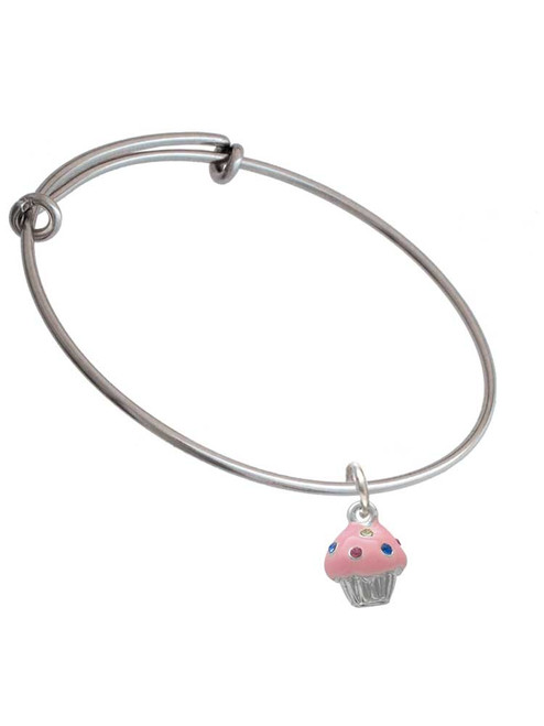 Small Pink Cupcake with Crystal Sprinkles Charm Bangle Bracelet