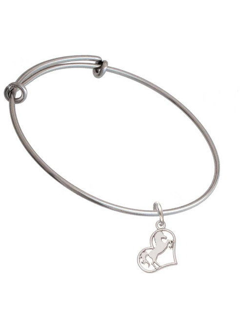 Stallion Silhouette Heart Charm Bangle Bracelet