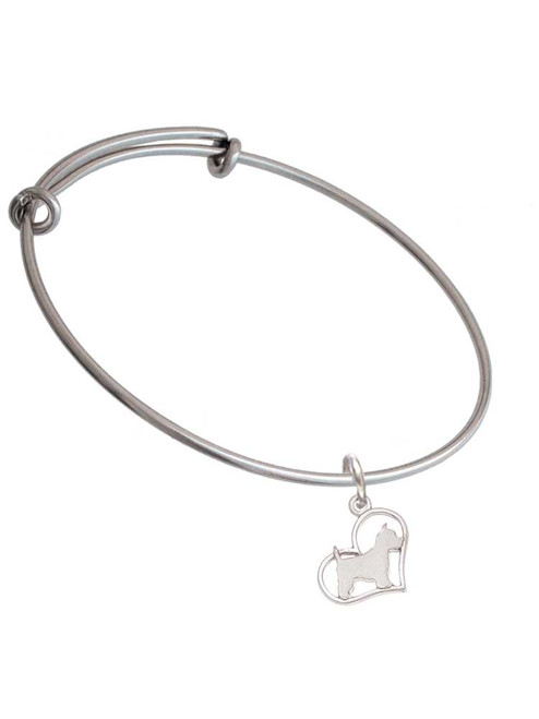 Westie Silhouette Heart Charm Bangle Bracelet