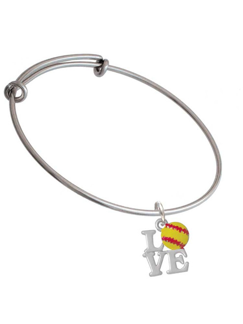 Love with Softball Charm Bangle Bracelet