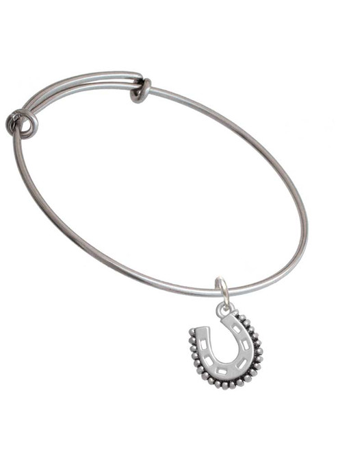 Beaded Horseshoe Charm Bangle Bracelet