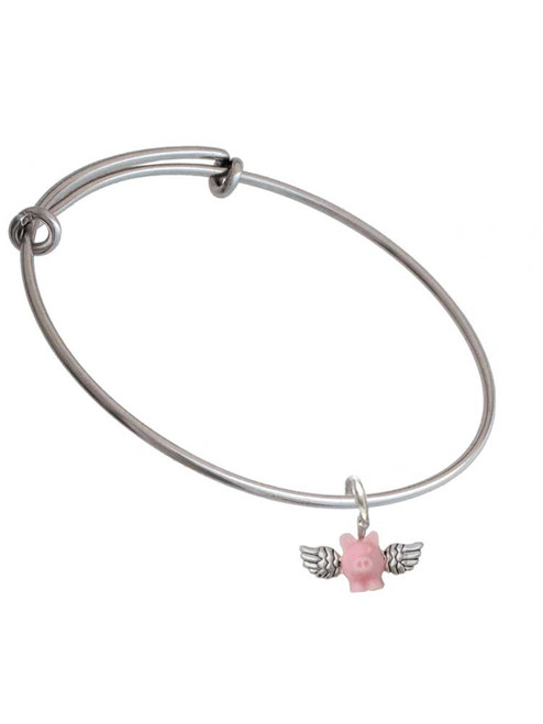Mini Pink Flying Pig Charm Bangle Bracelet