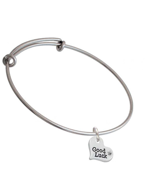 Small Good Luck Heart Charm Bangle Bracelet