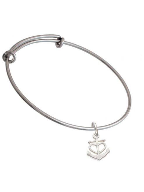Anchor with Heart Charm Bangle Bracelet