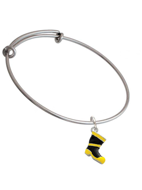 Black and Yellow Firefighter Boot Charm Bangle Bracelet